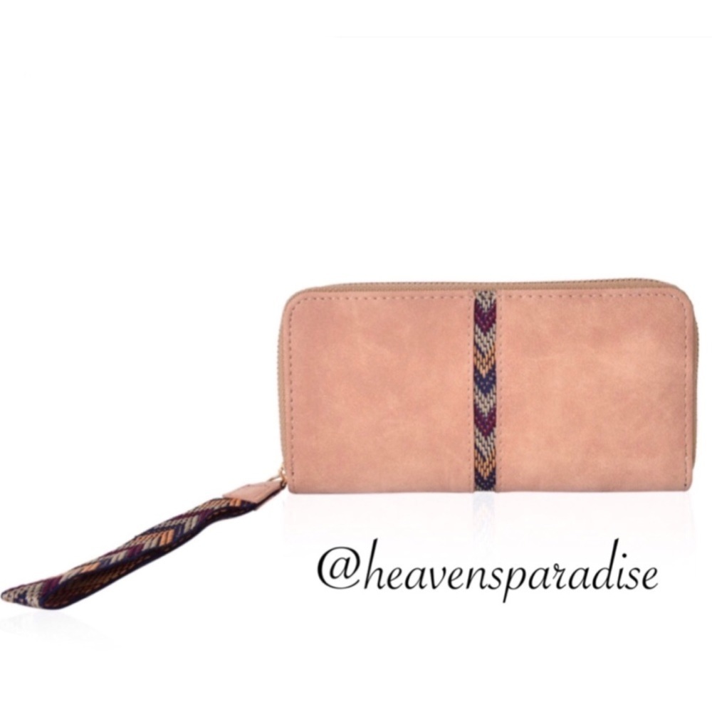 Oak Brown Faux Leather Chevron Pattern Wristlet